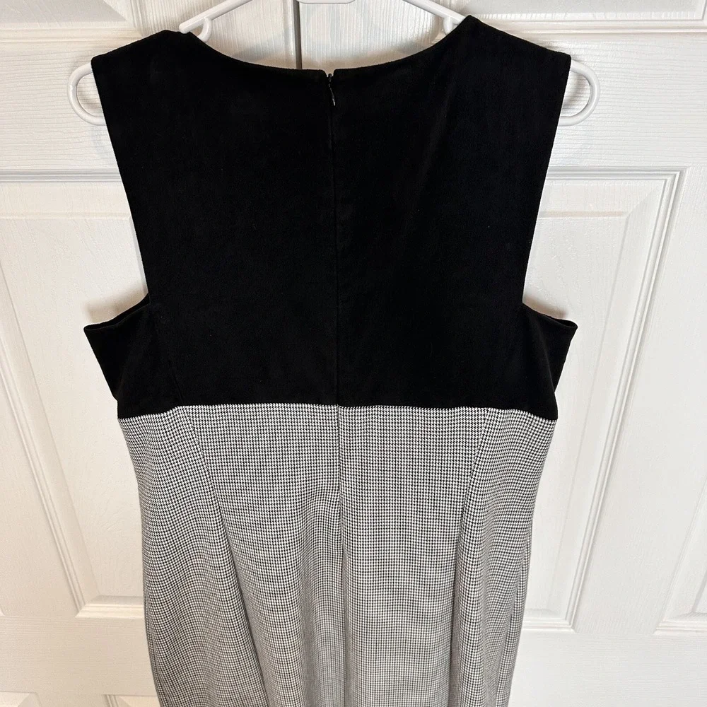 LAUREN RALPH LAUREN Black Suede Bodice Houndstooth Print Sleeveless Dress‎ Sz 16